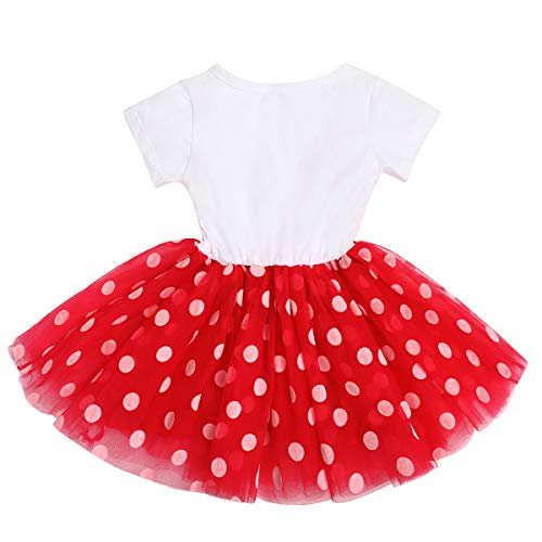 Bebé Niñas 1er/2do/3er Cumpleaños Traje Minnie Princesa Vestido de Manga Corta Mameluco/Camiseta+Tutú de Tul de Lunares+Diadema 3 Piezas de Fiesta de Cumpleaños Rojo-2nd 2 Años