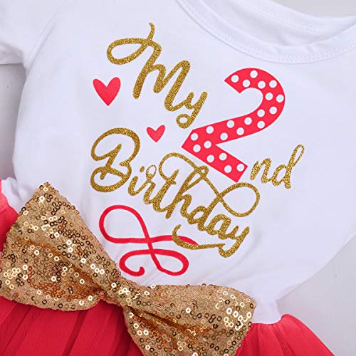 Bebé Niñas 1er/2do/3er Cumpleaños Traje Minnie Princesa Vestido de Manga Corta Mameluco/Camiseta+Tutú de Tul de Lunares+Diadema 3 Piezas de Fiesta de Cumpleaños Rojo-2nd 2 Años