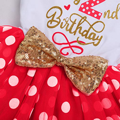 Bebé Niñas 1er/2do/3er Cumpleaños Traje Minnie Princesa Vestido de Manga Corta Mameluco/Camiseta+Tutú de Tul de Lunares+Diadema 3 Piezas de Fiesta de Cumpleaños Rojo-2nd 2 Años