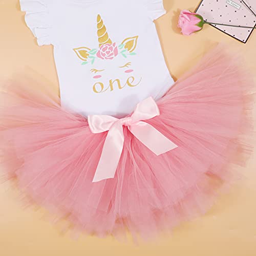 Bebé Niñas Unicornio Es mi Primer Cumpleaños Niña Trajes Conjuntos Princesa Vestido Tutu 3 Piezas Mameluco + Falda + Conjuntos con Diadema de Unicornio y Mameluco y Faldas