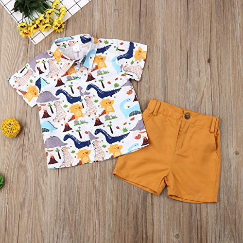 Bebé Niño Traje de 2 Piezas Conjunto Top Camisa de Manga Corta Pantalón Corto Camiseta con Estampado Infantil Ropa Verano de Playa para Vacaciones (Dinosaurio, 1-2 Años)