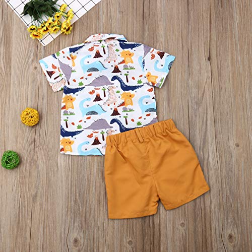 Bebé Niño Traje de 2 Piezas Conjunto Top Camisa de Manga Corta Pantalón Corto Camiseta con Estampado Infantil Ropa Verano de Playa para Vacaciones (Dinosaurio, 1-2 Años)