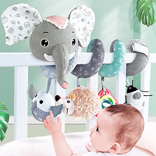 Bebé niños niñas cama envolvente alrededor de juguete de felpa cuna cochecito barra espiral elefante colgante música sonajero juguete