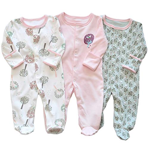 Bebé Niños Niñas Mono Mameluco de Manga Larga Body Algodón Peleles Comodo Pijama Regalo de Recien Nacido, Pack de 3, 0/3 Meses