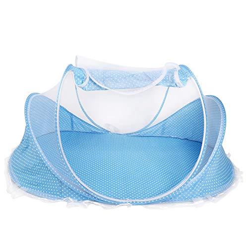 Bebé portátil mosquitera Cama de Viaje mosquitera Plegable Cuna antichoque Cuna Tienda con colchón Almohada para bebé Infantil(Azul)