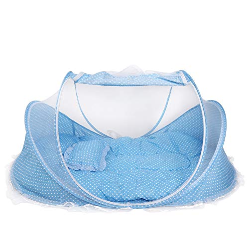 Bebé portátil mosquitera Cama de Viaje mosquitera Plegable Cuna antichoque Cuna Tienda con colchón Almohada para bebé Infantil(Azul)