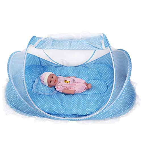 Bebé portátil mosquitera Cama de Viaje mosquitera Plegable Cuna antichoque Cuna Tienda con colchón Almohada para bebé Infantil(Azul)