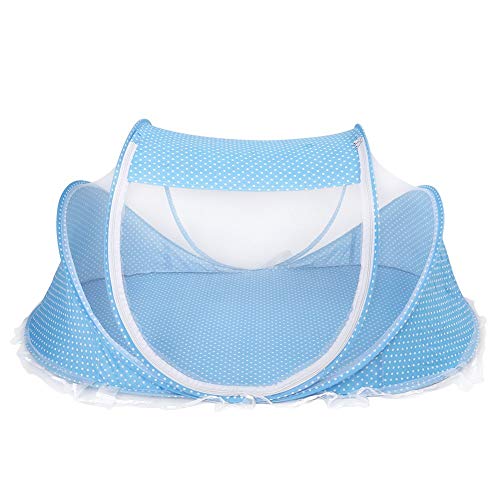 Bebé portátil mosquitera Cama de Viaje mosquitera Plegable Cuna antichoque Cuna Tienda con colchón Almohada para bebé Infantil(Azul)