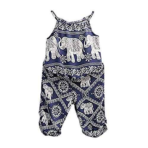 Bebé Recién Nacida Ropa Verano 2 Piezas Traje para Niñas Pequeñas Top Camiseta sin Manga de Tirantes + Pantalones con Estampado de Elefante Conjunto de Moda para Baby Girl 5-6 Años