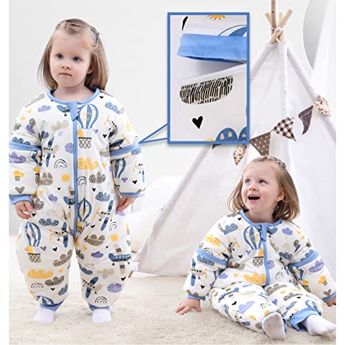 Bebé Saco de Dormir con Piernas Invierno Algodón Pijama Dividida Manga Cálido Mamelucos Dibujos Animados Mono Niños Niñas 0-2 años 2.5Tog Avion azul