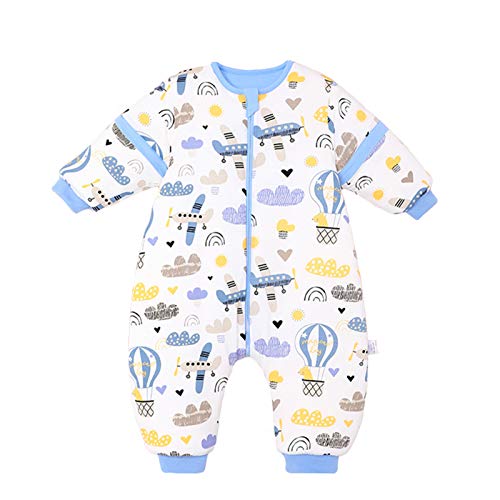 Bebé Saco de Dormir con Piernas Invierno Algodón Pijama Dividida Manga Cálido Mamelucos Dibujos Animados Mono Niños Niñas 0-2 años 2.5Tog Avion azul