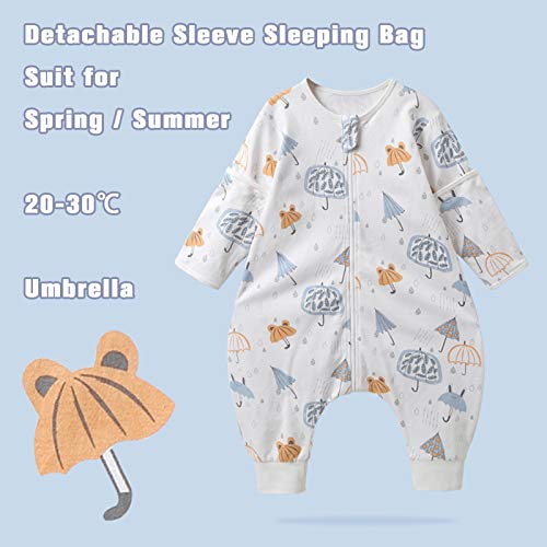 Bebé Saco de Dormir con Pies 1 Tog Pijama Verano/Primavera Algodón Saco de Dormir con Desmontable de Manga Larga Mono Niños Niñas 1-2 anni