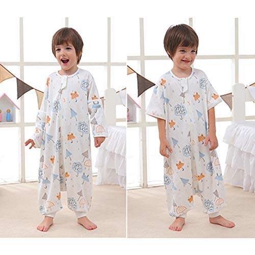 Bebé Saco de Dormir con Pies 1 Tog Pijama Verano/Primavera Algodón Saco de Dormir con Desmontable de Manga Larga Mono Niños Niñas 1-2 anni