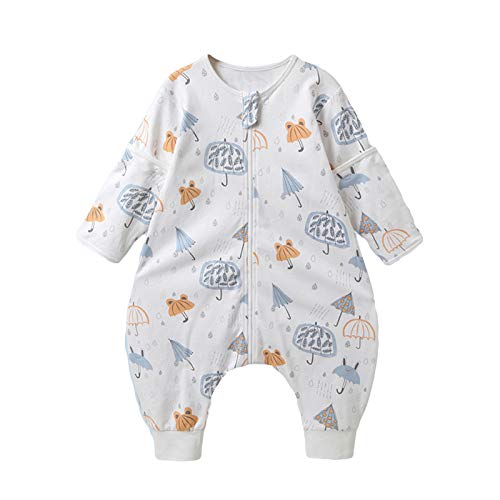 Bebé Saco de Dormir con Pies 1 Tog Pijama Verano/Primavera Algodón Saco de Dormir con Desmontable de Manga Larga Mono Niños Niñas 1-2 anni