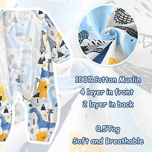 Bebé Saco de Dormir con Pies Pijama 0.5Tog Manga Larga Verano Mono Muselina de Algodón Transpirable Ropa de Dormir Mamelucos Niños Niñas (XL) 3-5 años