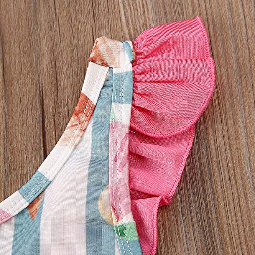 Bebé Traje de Baño para Recién Nacida Bañador Lindo de Estampado de Helado con Volantes Ropa de Baño Dulce sin Espalda con Lazo en Verano para Playa Piscina (Rosa, 12-18 Meses)