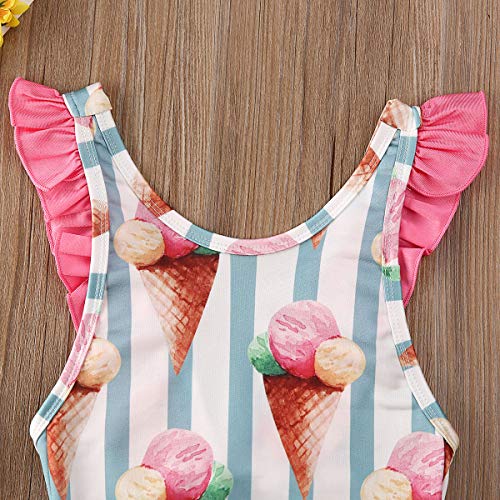 Bebé Traje de Baño para Recién Nacida Bañador Lindo de Estampado de Helado con Volantes Ropa de Baño Dulce sin Espalda con Lazo en Verano para Playa Piscina (Rosa, 12-18 Meses)