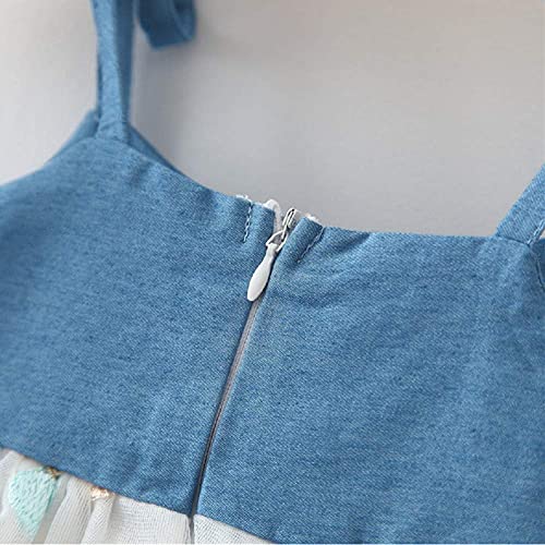 Bebé Vestido Verano sin Manga de Recién Nacida Vestido de Tirantes con Bowknot para Niñas Pequeñas 2 Piezas Traje Informal Vestido de Denim y Tul + Sombrero para Vacaciones (Turquesa, 0-6 Meses)