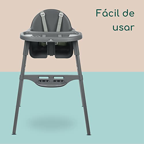 Bebeconfort Meely Trona bebe para niños de 6 meses a 3 años, se transforma en silla, con bandeja regulable y reposapiés, fácil de limpiar y mover, color gris oscuro