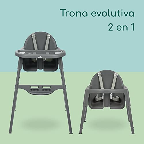 Bebeconfort Meely Trona bebe para niños de 6 meses a 3 años, se transforma en silla, con bandeja regulable y reposapiés, fácil de limpiar y mover, color gris oscuro