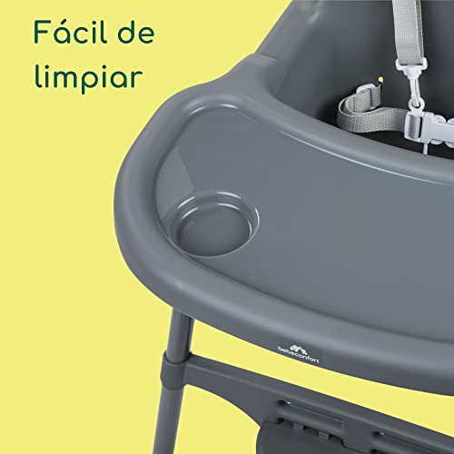 Bebeconfort Meely Trona bebe para niños de 6 meses a 3 años, se transforma en silla, con bandeja regulable y reposapiés, fácil de limpiar y mover, color gris oscuro