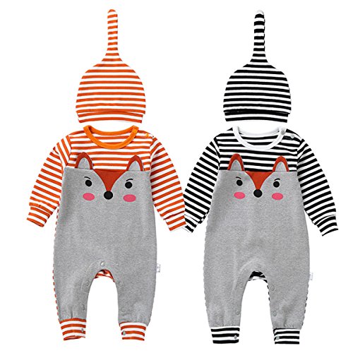 Bebone Bebé Niños Niñas Pijama para bebés de Manga Larga Loungewear Sombrero Ropa para Dormir y Batas (Naranja, 12 Meses)