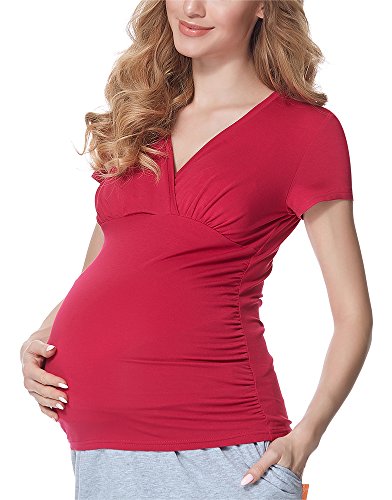 Bellivalini Premamá Camiseta Lactancia Maternidad Mujer BLV50-123 (Frambuesa Rosa, XS)