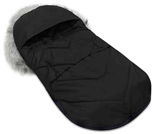 Bellochi Saco Silla Paseo Universal Saco Carro Bebe Invierno - Certificado Oeko-Tex - Saco Capazo Universal Acogedora y Cálida con Capucha Ajustable y Cuello de Piel Extraíble - Negro