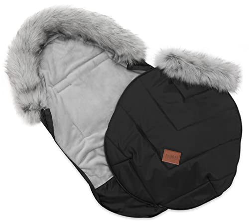 Bellochi Saco Silla Paseo Universal Saco Carro Bebe Invierno - Certificado Oeko-Tex - Saco Capazo Universal Acogedora y Cálida con Capucha Ajustable y Cuello de Piel Extraíble - Negro