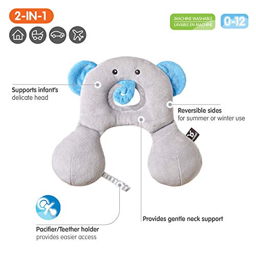 Ben Bat - Reposacabezas Coche Niño - Almohada Cervical Amigos de Viaje - Motivo Elefante - Niños 0 a 1 año - Medidas 1 x 23 x 29 cm - Para Sillas Grupo 0/0+ (0 a 13Kg) - Soporta Cabeza y Cuello