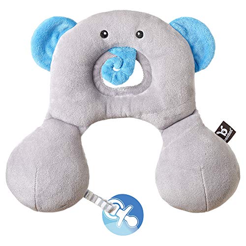 Ben Bat - Reposacabezas Coche Niño - Almohada Cervical Amigos de Viaje - Motivo Elefante - Niños 0 a 1 año - Medidas 1 x 23 x 29 cm - Para Sillas Grupo 0/0+ (0 a 13Kg) - Soporta Cabeza y Cuello