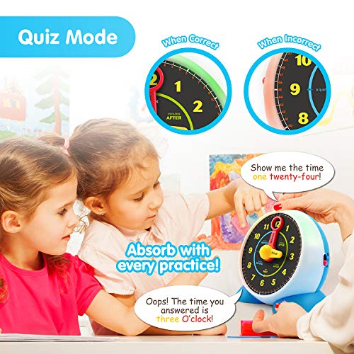 BEST LEARNING Reloj de Aprendizaje - Charla educativa aprende a Decir la Hora Juguete de luz con cuestionario y Modo de Dormir música de Cuna para niños pequeños (Versión en inglés)