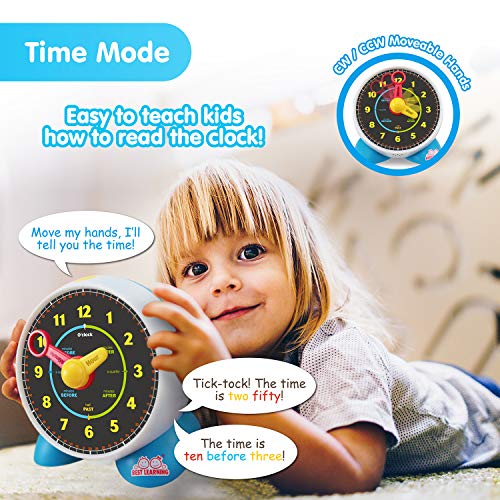 BEST LEARNING Reloj de Aprendizaje - Charla educativa aprende a Decir la Hora Juguete de luz con cuestionario y Modo de Dormir música de Cuna para niños pequeños (Versión en inglés)