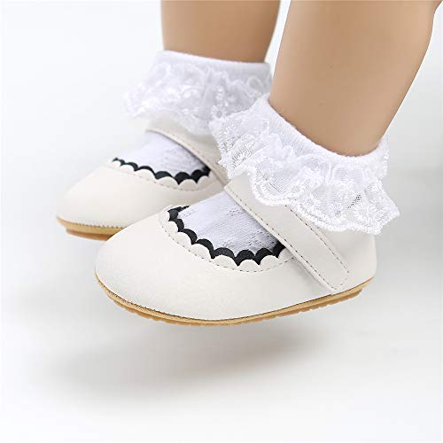 BiBeGoi Zapatos de ballet para recién nacidos, con lazo, Mary Jane, suela antideslizante, para niñas y bebés, para primera caminata, color Negro, talla 12-18 meses