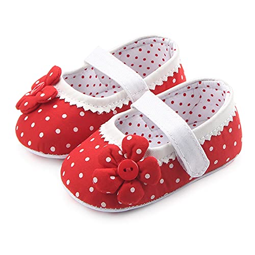 Binggong Baby Dot Polka Antideslizante Flor Baby Prewalker Walking Toddler Kids Zapatos blandos para bebé (rojo, 12-18 meses)