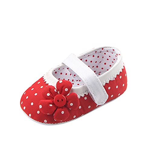 Binggong Baby Dot Polka Antideslizante Flor Baby Prewalker Walking Toddler Kids Zapatos blandos para bebé (rojo, 12-18 meses)