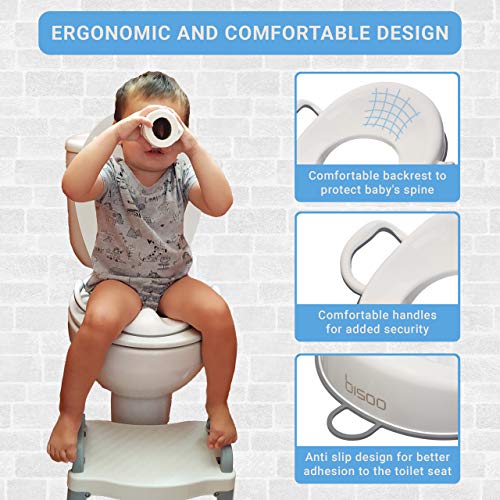 Bisoo Adaptador WC Niños - Reductor WC Bebé - Adaptador Baño para Niños - Asiento Inodoro Seguro y Cómodo - Adaptador Vater Infantil - Compacto y Portátil - Incluye Gancho para Colgarlo (Gris)