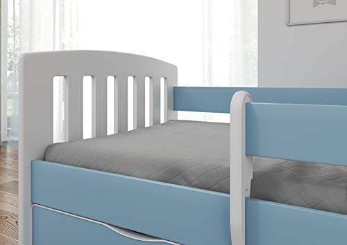 Bjird Cama Infantil 180x80 Cama para Niños con Barrera de protección contra caídas. cajones extraíbles y Base de Listones para niñas y niños - Azul 80 x 180 cm