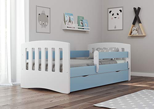 Bjird Cama Infantil 180x80 Cama para Niños con Barrera de protección contra caídas. cajones extraíbles y Base de Listones para niñas y niños - Azul 80 x 180 cm