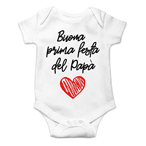 Body con texto en inglés «Buon Prima Día del Padre», ideal como regalo para el Día del Padre, para niños y niñas, de manga corta Color blanco. 18-24 meses