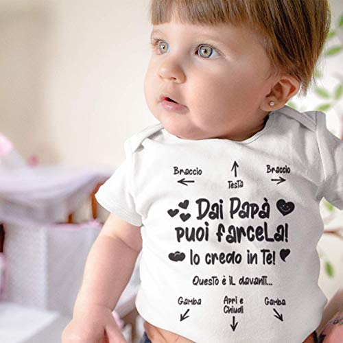 Body de bebé con texto en inglés «Don la puedes Fare!, idea regalo para el Día del Padre, instrucciones para mi padre, niño o niña, manga corta Bianco 18-24 meses