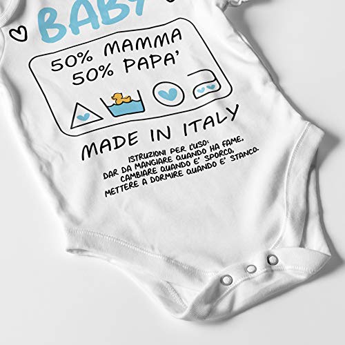 Body de bebé de manga corta divertido, fabricado en Italia, instrucciones de uso (idioma español no garantizado), suave y transpirable, ropa de primera infancia para bebé Bianco 12-18 Meses