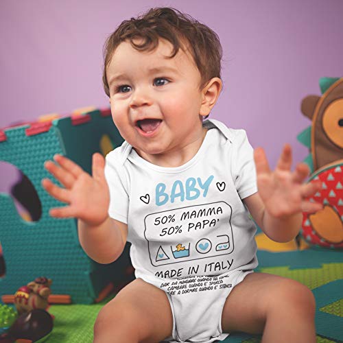 Body de bebé de manga corta divertido, fabricado en Italia, instrucciones de uso (idioma español no garantizado), suave y transpirable, ropa de primera infancia para bebé Bianco 12-18 Meses