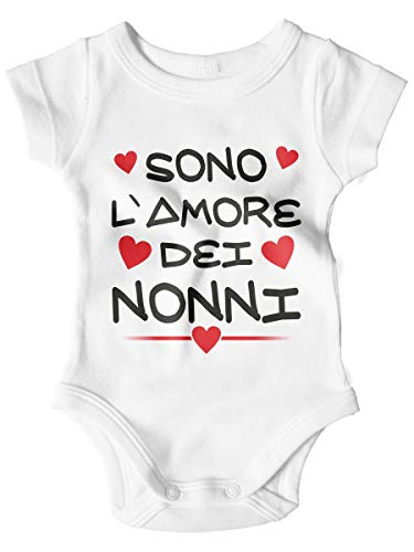 Body de bebé divertido con texto en inglés «Sono l'amore di nonn» de manga corta, ideal como regalo para nacimiento, niño o niña Bianco 6 Meses