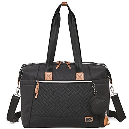 Bolso cambiador para bebé, bolsos de pañales tamaño grande Dikaslon para mamá y papá, bolso de mano elegante para viaje con porta chupete y cambiador（negro）