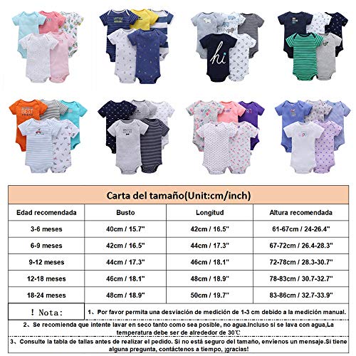 Bonfor Pack de 5 Bodies Bebé Manga Corta Pijama Mono Niña Mameluco para Bebé Niños Recien Nacido Trajes Baño Ropa de Verano Algodón Pelele (T~Monstruo, 3-6 meses)