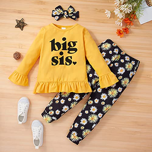 Borlai Conjuntos a juego para bebé niña Big Little Sister Floral Romper Camisa Top Daisy Pantalones estampados Diadema Conjunto de ropa (5-6 años, Hermanas grandes)