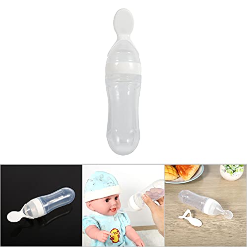 Botella de Silicona para Bebé con Cuchara de 90 Ml, Botella de Suplemento Alimenticio para Niños, Cuchara de Cereal de Arroz para Alimentos Semifluidos para Bebés, Alimentador de Biberones(blanco)