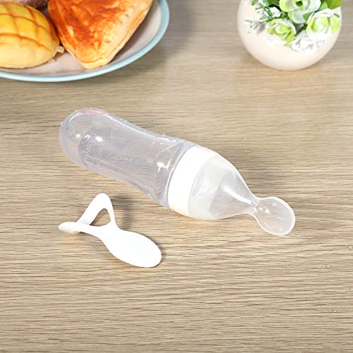 Botella de Silicona para Bebé con Cuchara de 90 Ml, Botella de Suplemento Alimenticio para Niños, Cuchara de Cereal de Arroz para Alimentos Semifluidos para Bebés, Alimentador de Biberones(blanco)