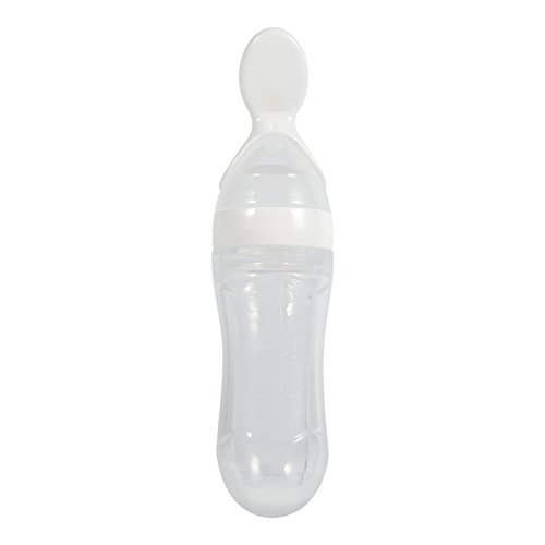 Botella de Silicona para Bebé con Cuchara de 90 Ml, Botella de Suplemento Alimenticio para Niños, Cuchara de Cereal de Arroz para Alimentos Semifluidos para Bebés, Alimentador de Biberones(blanco)